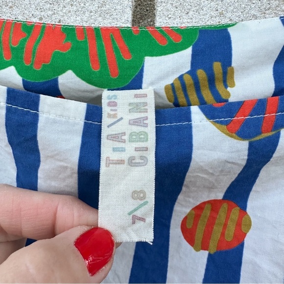 Tia Cibani Bold Matyo Floral Stripe Print Boxy Shirt 7/8Y - Picture 4 of 10